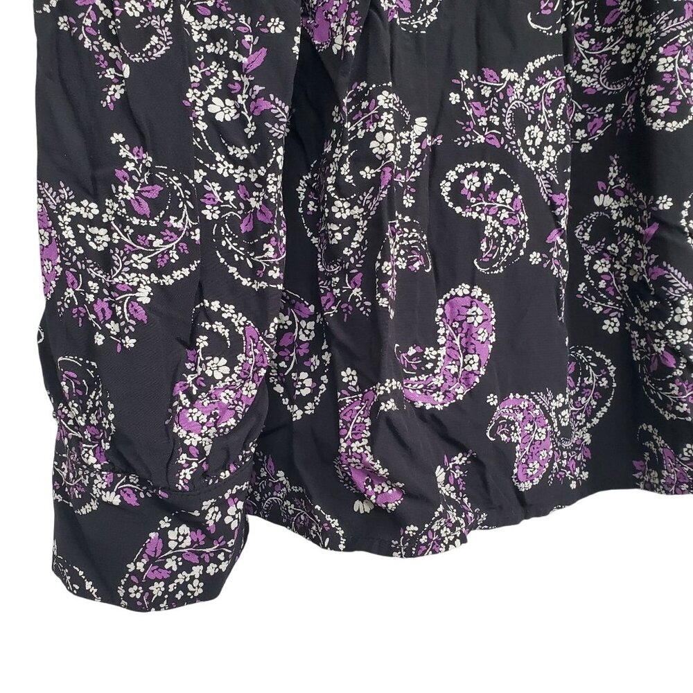 Ann Taylor LOFT L Blouse Smocked Paisley Boho Chic Lightweight Coquette Cottage - Picture 6 of 11